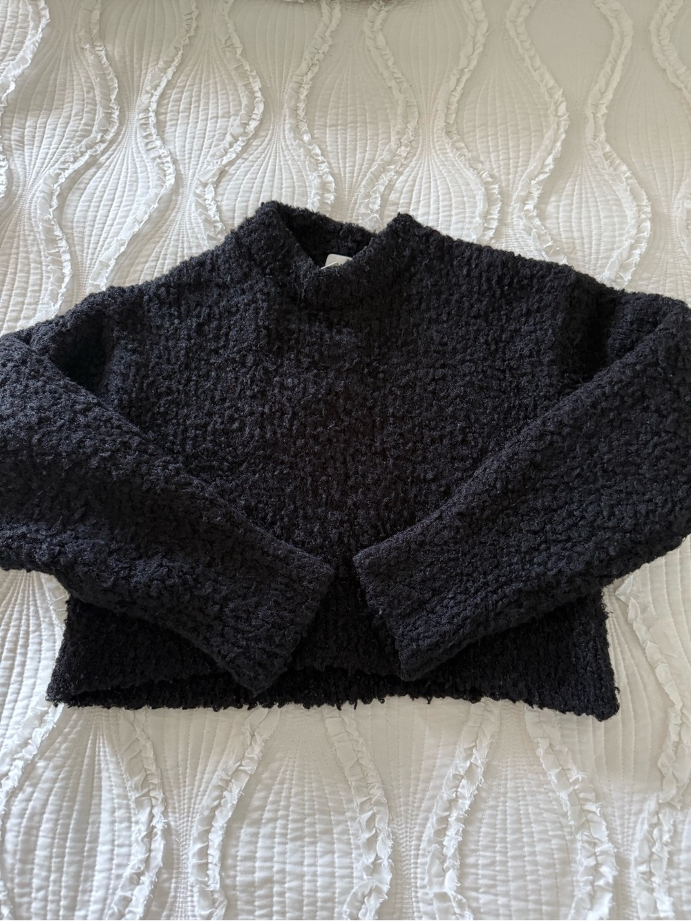 H&M Black Cropped Teddy Mock-Neck Sweater